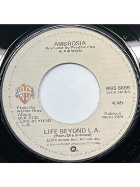 Ambrosia Life Beyond LA / Angola 45 Vinyl 1970s Rock Pop Warner Brothers